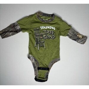 Buck Wear Baby's Green One Piece Graphic Print "Training Tree Stand" Size 12 M